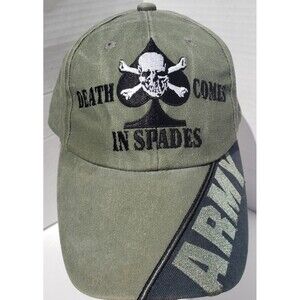 Army Death Comes In Spades Green Embroiderd Hat Cap Eagle Crest 100% Cotton RARE